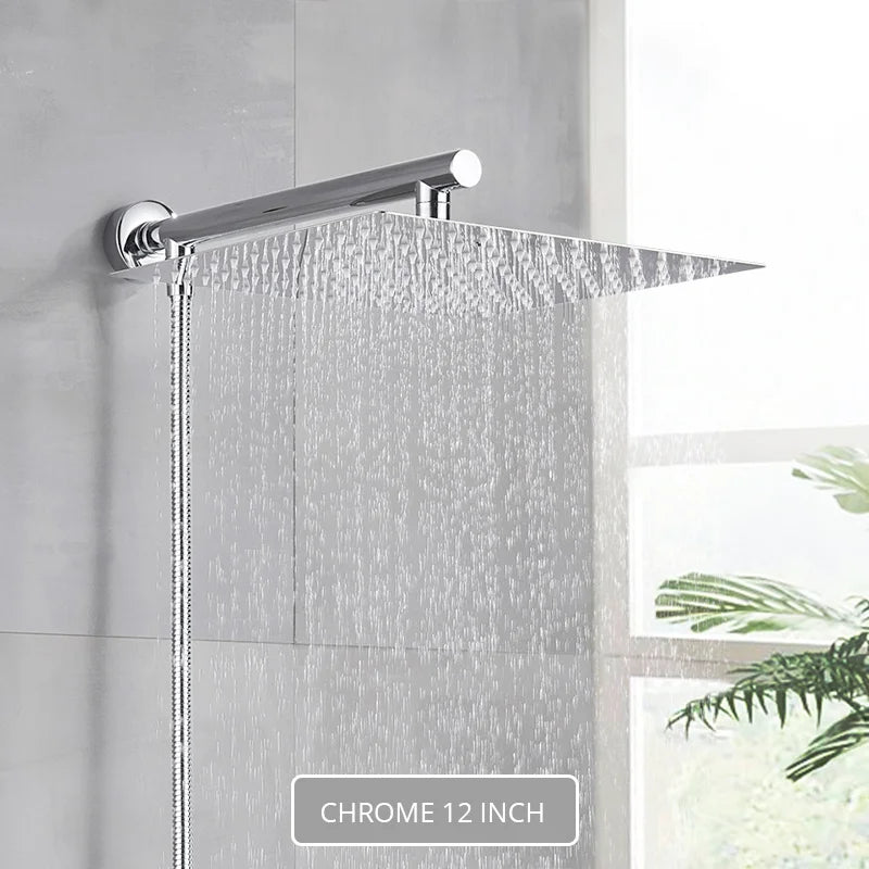 Gold/Black/Chrome Bathroom Top Shower Head 8"/10/12" With Shower Arm