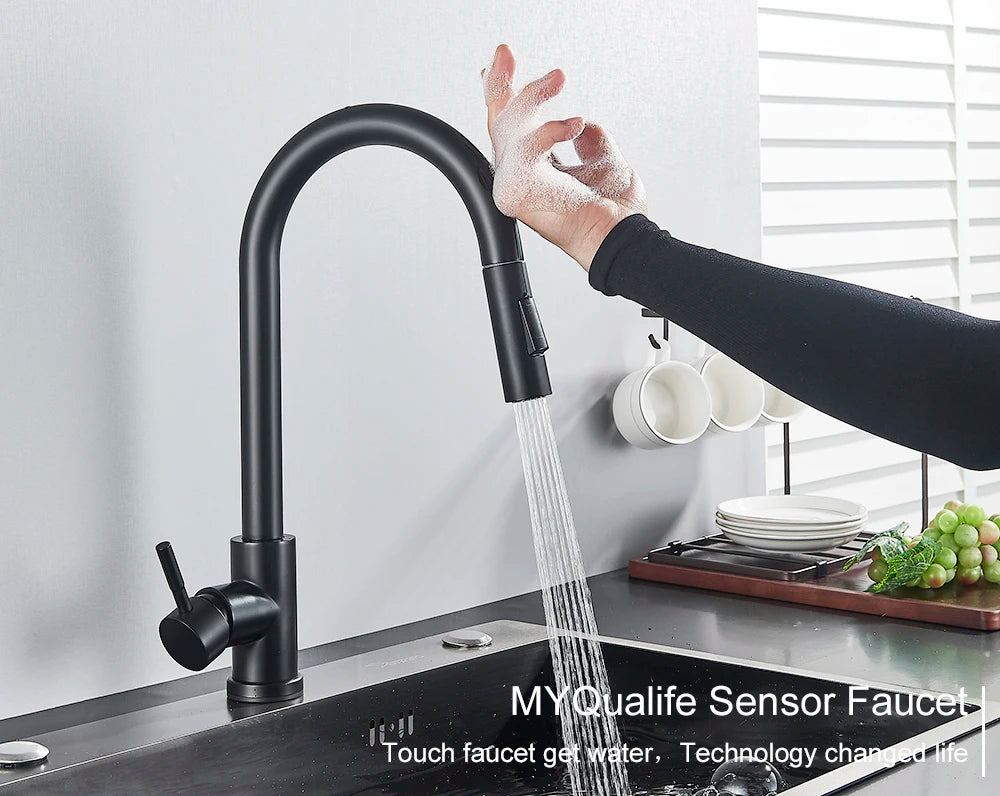 Pull Out Sensor Black Kitchen Faucet Sensitive Touch Control Faucet Mixer