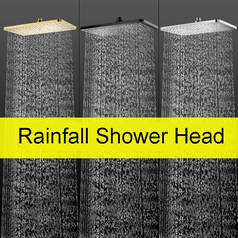 Black Golden Shower Head Rainfall , Rainfall Showerhead
