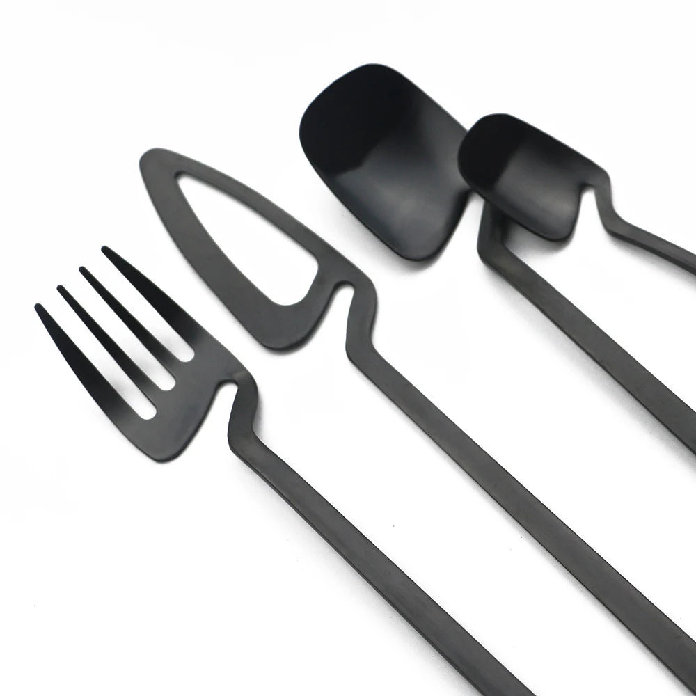 32pcs Black Matte Cutlery Set 304 Stainless Steel Dinnerware Set Knife Fork Spoon Dinner Set