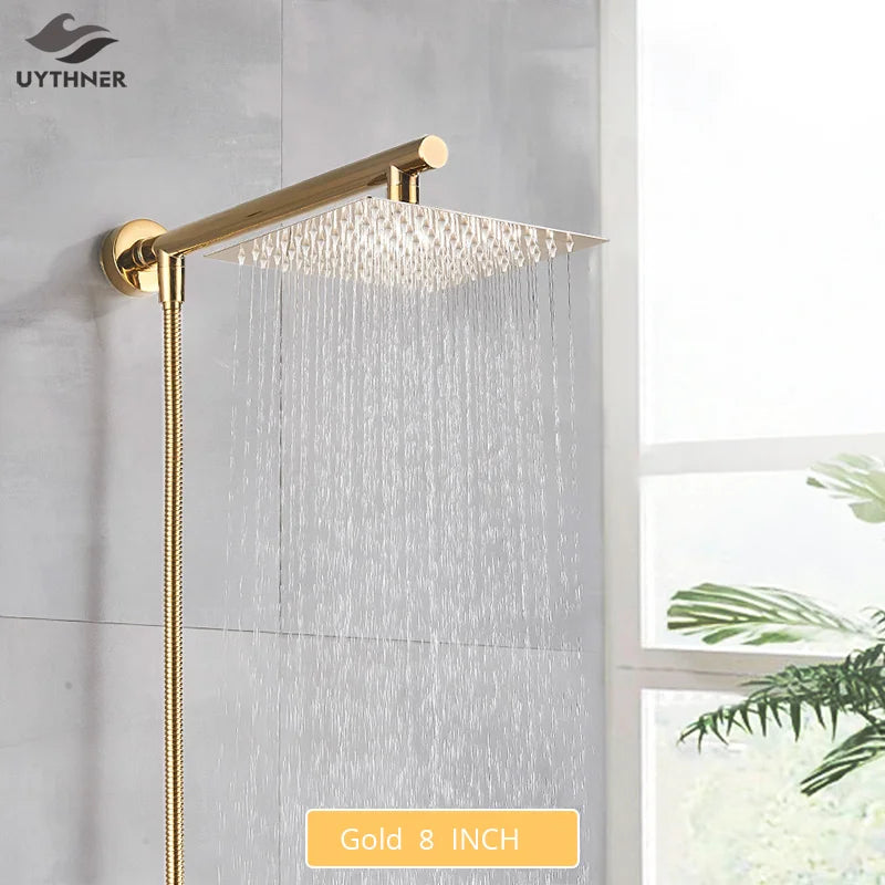 Gold/Black/Chrome Bathroom Top Shower Head 8"/10/12" With Shower Arm
