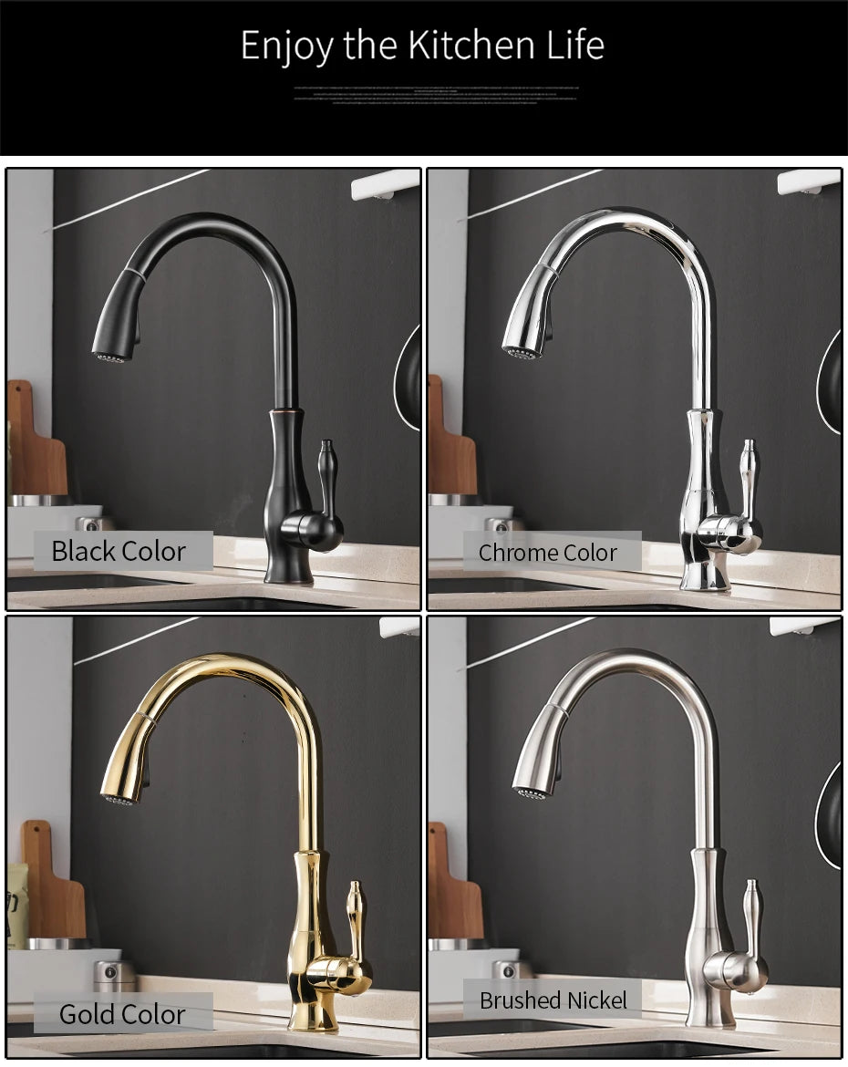 Gold Kitchen Faucets Silver Single Handle Pull Out Kitchen Tap Single Hole Water Mixer
