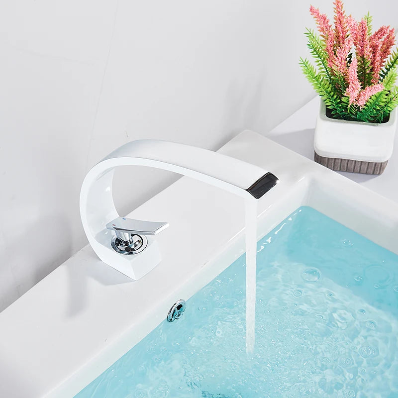 Luxury Brass Basin Faucet Deck Mounted Black Hot Cold Mixer Tap Single Hole For Bathroom