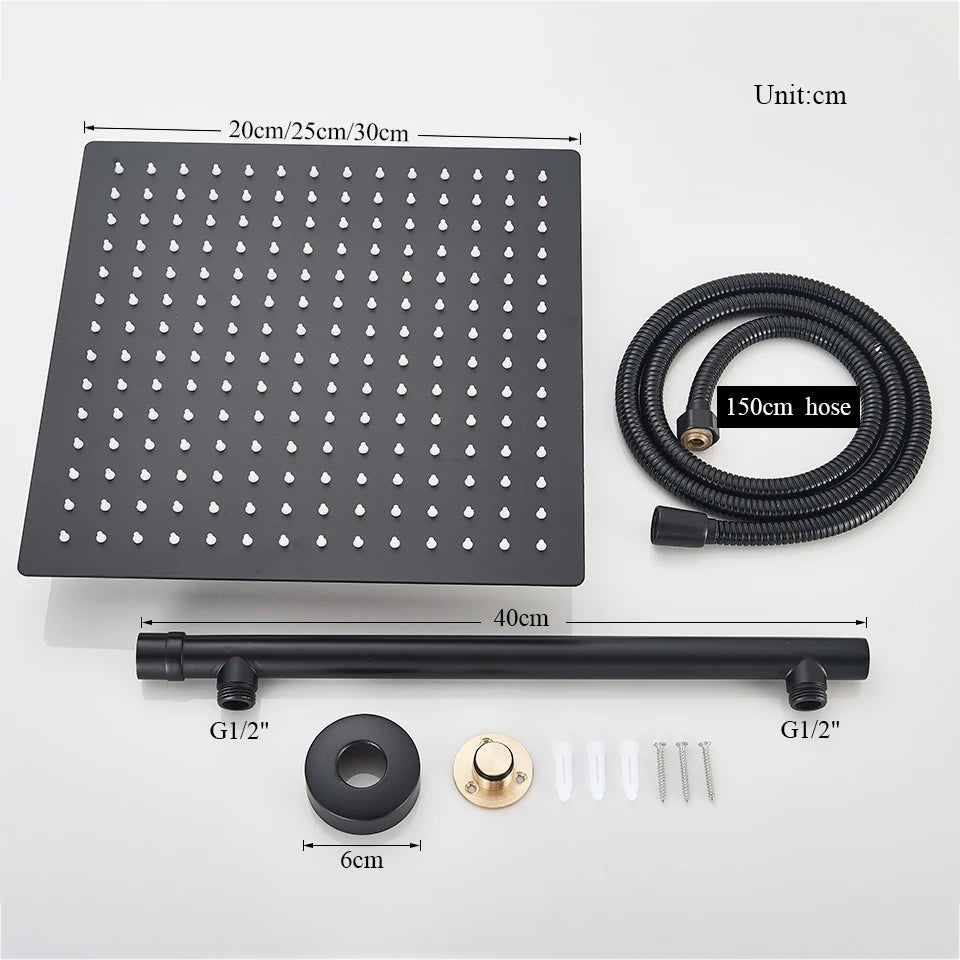 Gold/Black/Chrome Bathroom Top Shower Head 8"/10/12" With Shower Arm