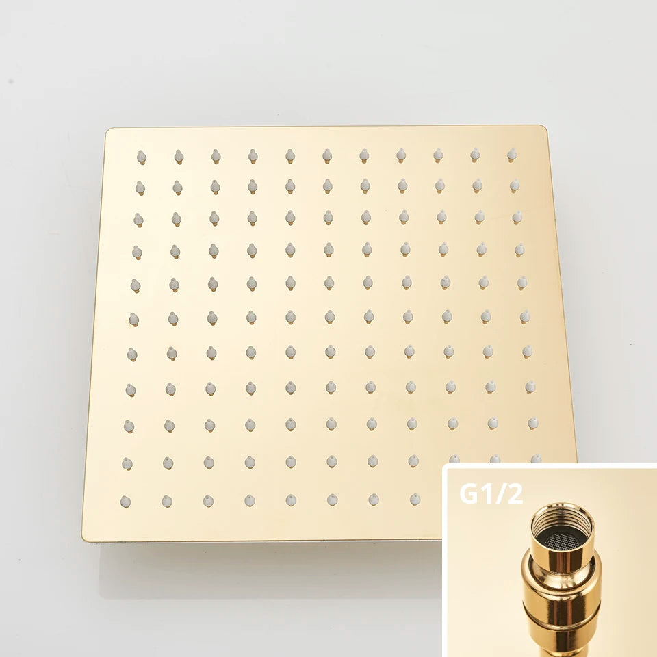 Gold/Black/Chrome Bathroom Top Shower Head 8"/10/12" With Shower Arm