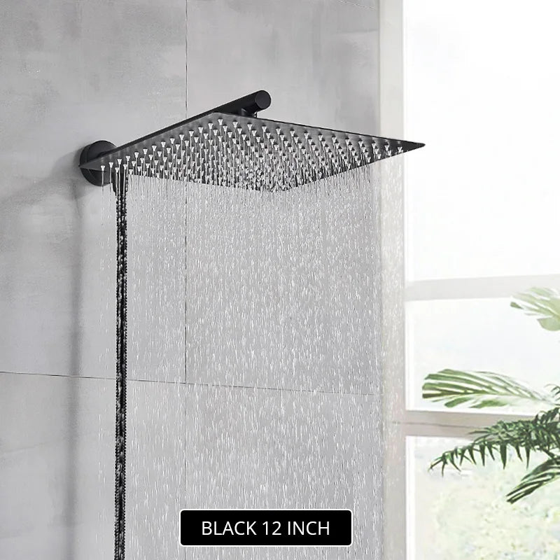 Gold/Black/Chrome Bathroom Top Shower Head 8"/10/12" With Shower Arm