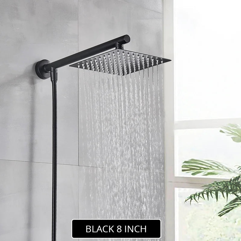 Gold/Black/Chrome Bathroom Top Shower Head 8"/10/12" With Shower Arm