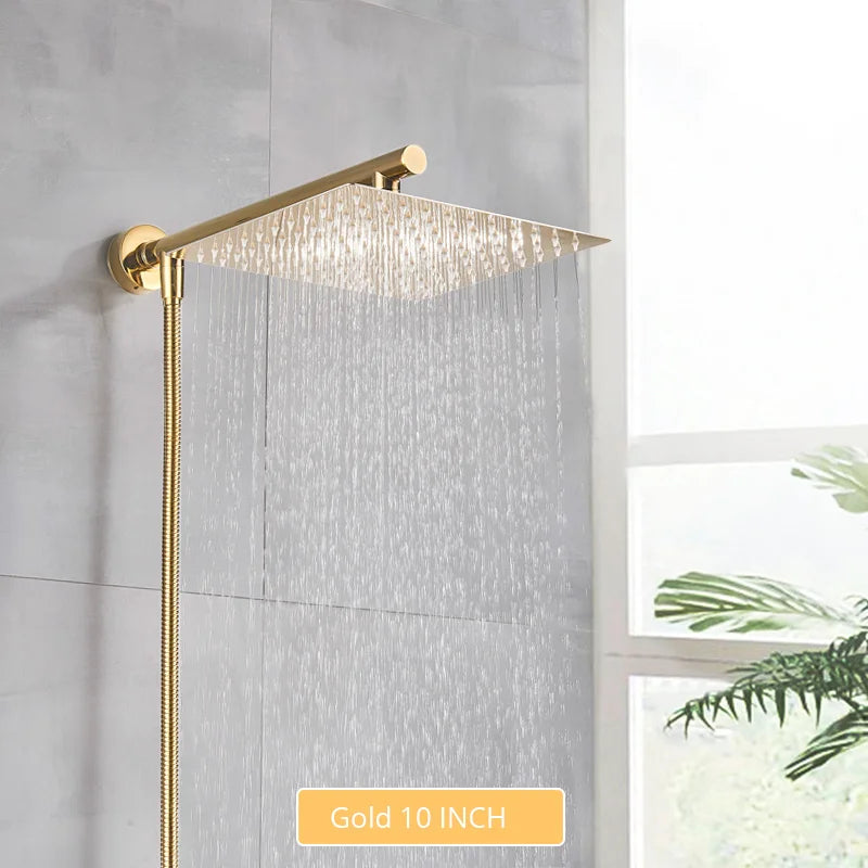 Gold/Black/Chrome Bathroom Top Shower Head 8"/10/12" With Shower Arm