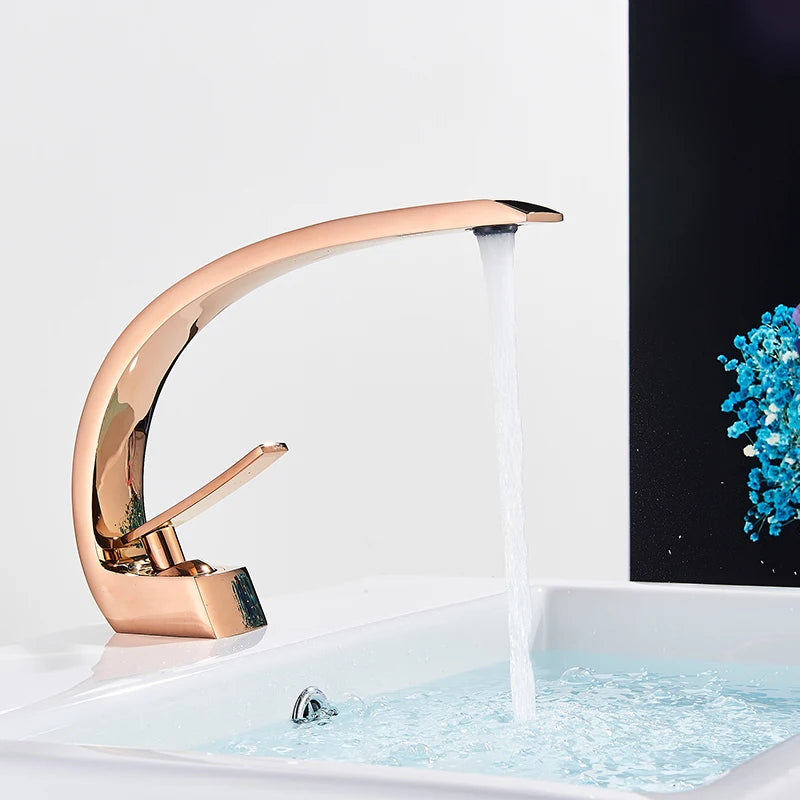 Luxury Brass Basin Faucet Deck Mounted Black Hot Cold Mixer Tap Single Hole For Bathroom