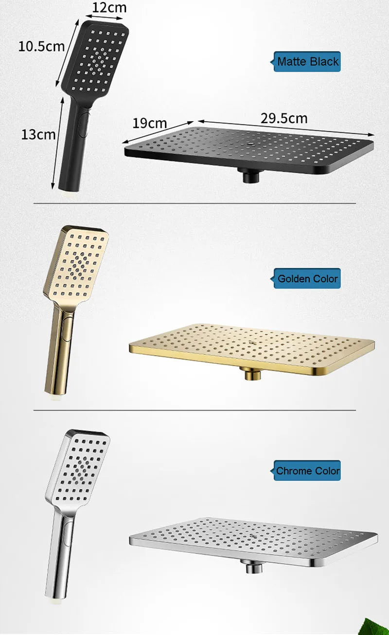 Black Golden Shower Head Rainfall , Rainfall Showerhead