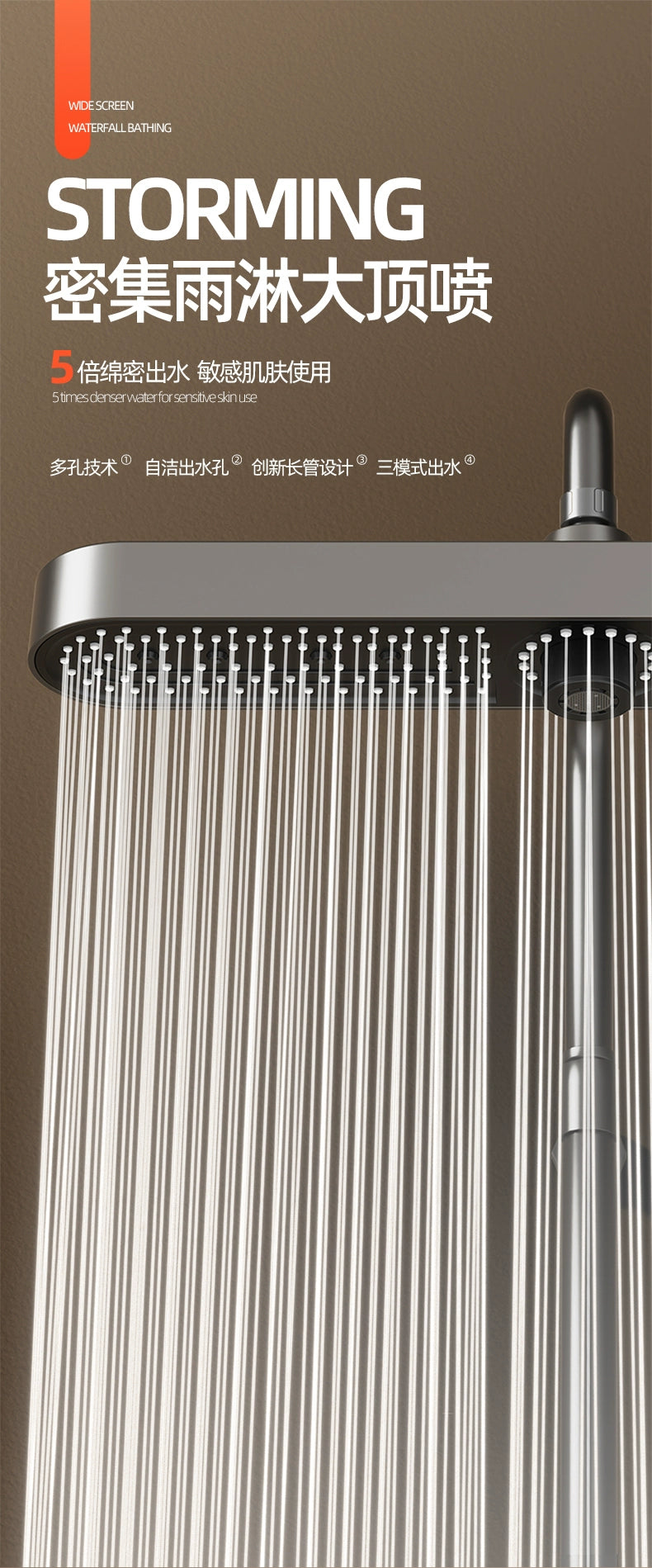 New 480mm Big Panel Showerhead 3 Mode Supercharge Rainfall Shower Head