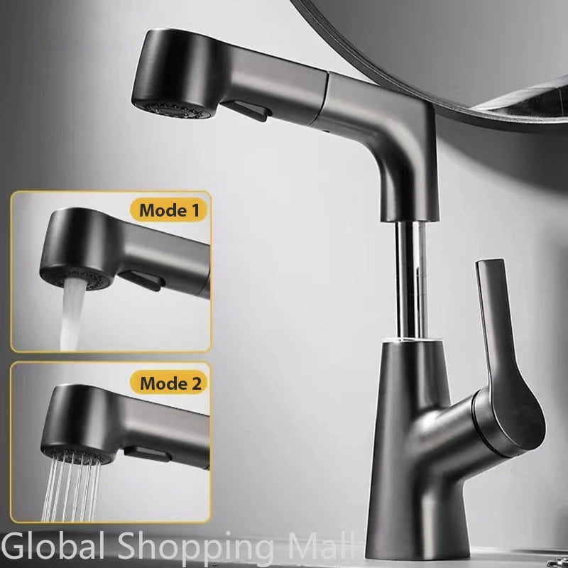 Pull Out Lift Kitchen Faucet 360° Rotatable Splashproof Stainless Steel Kitchen Sink Faucet with Pull Down Sprayer