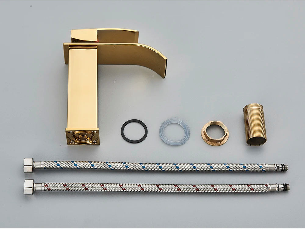 Brushed Golden Basin Faucets Single Lever Hole Deck Mount
