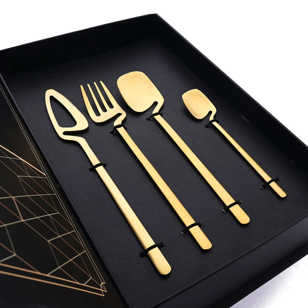 32pcs Black Matte Cutlery Set 304 Stainless Steel Dinnerware Set Knife Fork Spoon Dinner Set