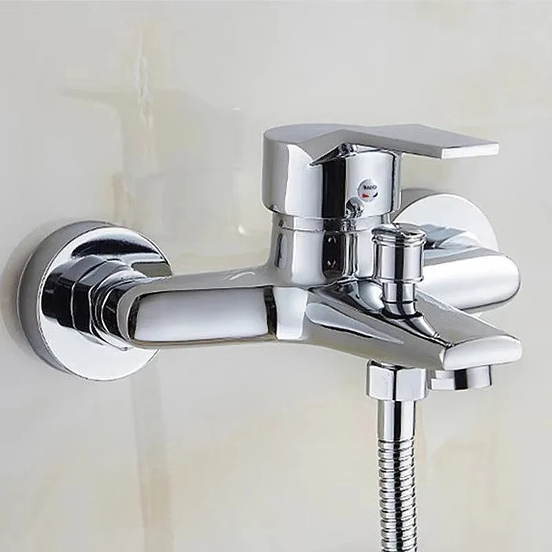 Zinc Alloy Basin Faucets Chrome Wall Mounted Hot Cold Water Dual Spout Mixer Tap