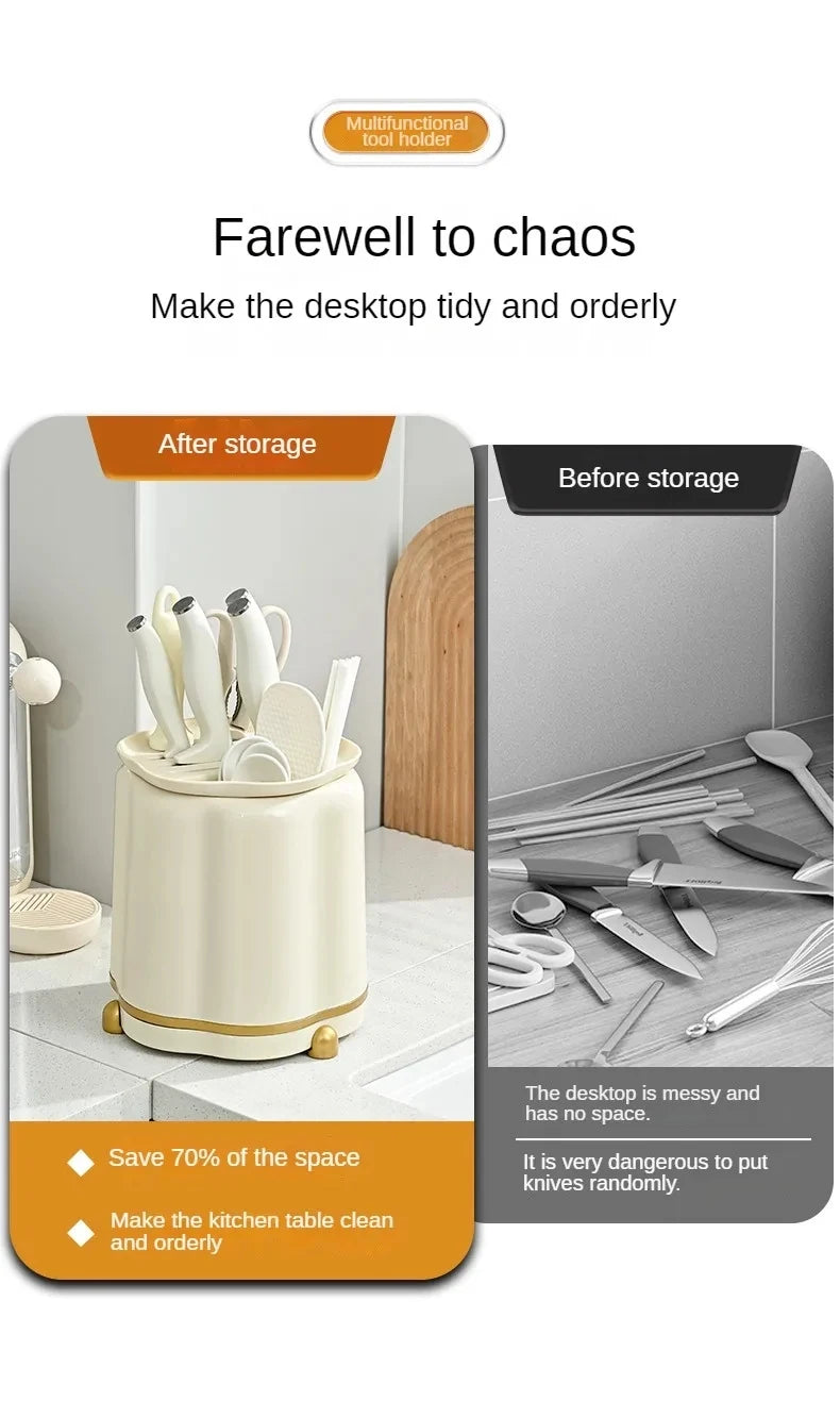 Kitchen Rotary Storage Knife Holder Cream Wind Multifunctional Storage Tool Holder Issued for Home Storage