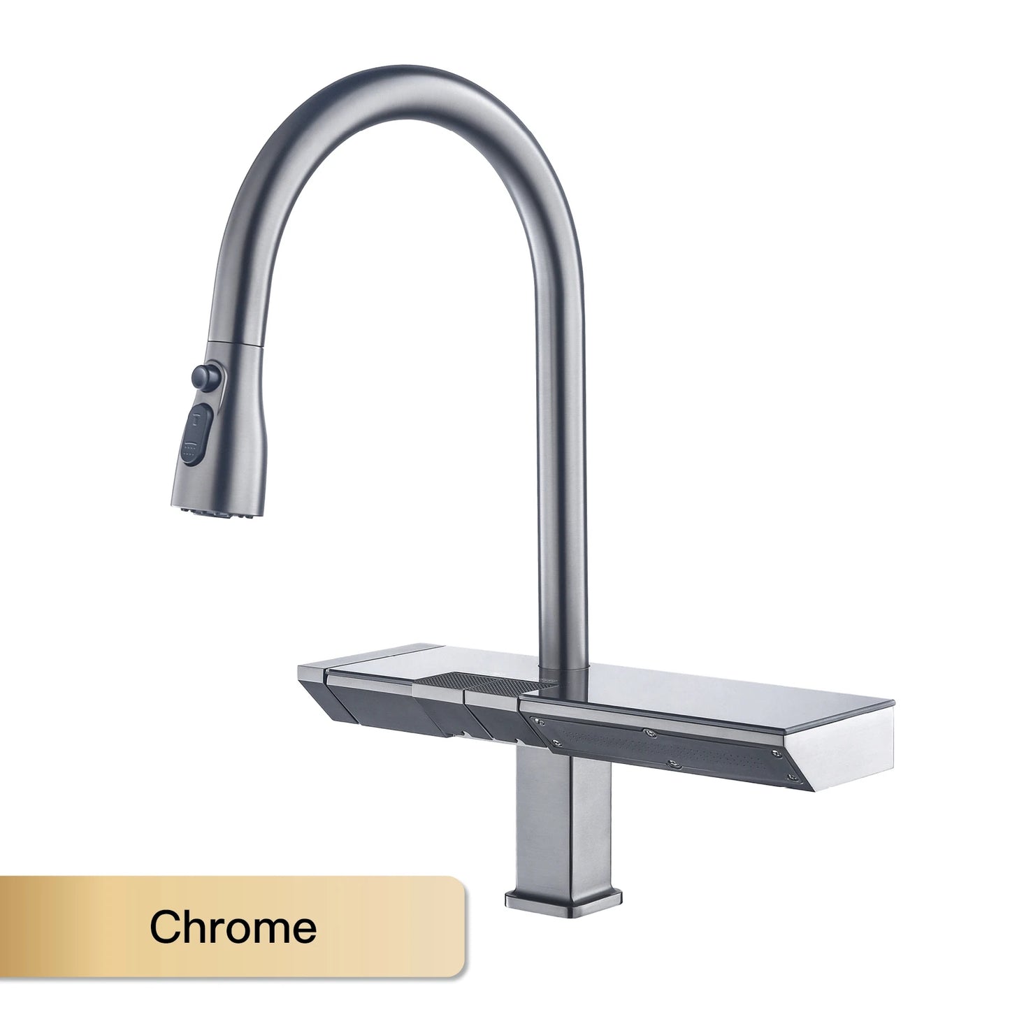 Luxury digital display brass grey kitchen faucet pull-out design