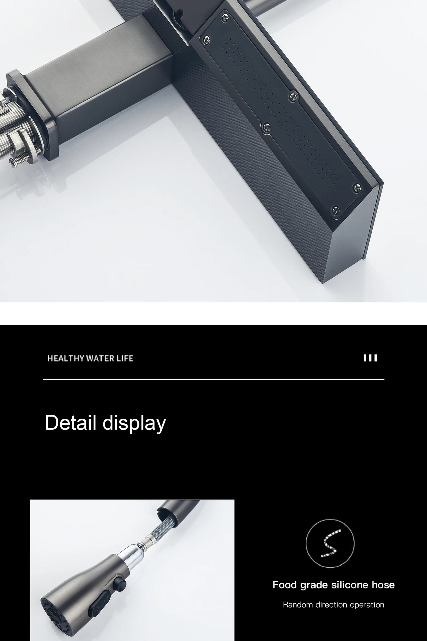 Luxury digital display brass grey kitchen faucet pull-out design