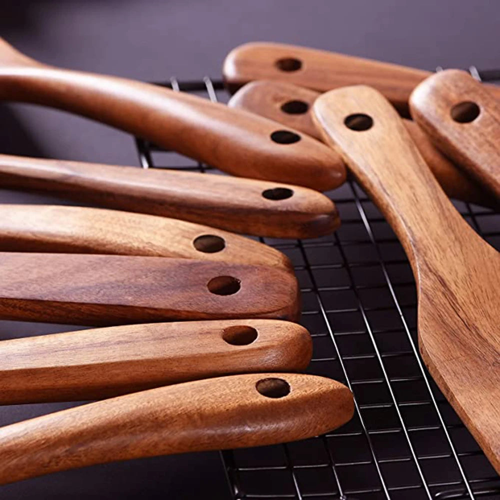 1-10 PC Wooden Cooking Spoons , Non-Stick Wooden Cooking Utensils