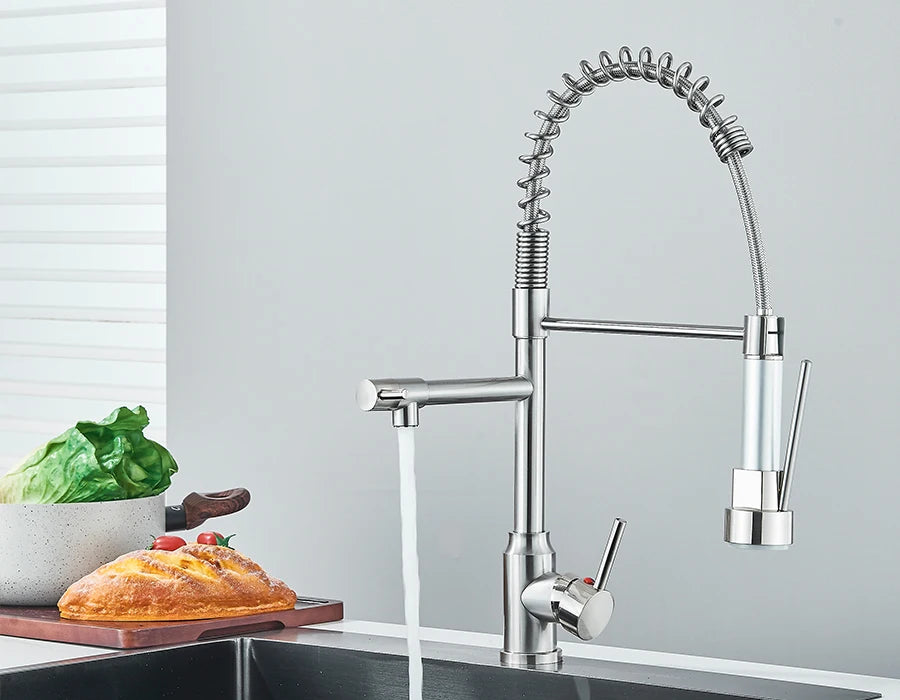 Pull Down Spring Kitchen Faucet Single Lever Hot Cold Mixer