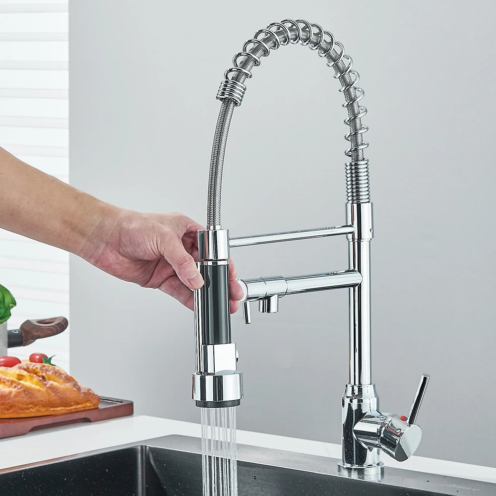 Pull Down Spring Kitchen Faucet Single Lever Hot Cold Mixer