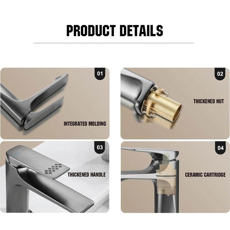 Brass Core Modern Bathroom Sink Faucet Single Handle Deck Mounted Hot And Cold Mixer