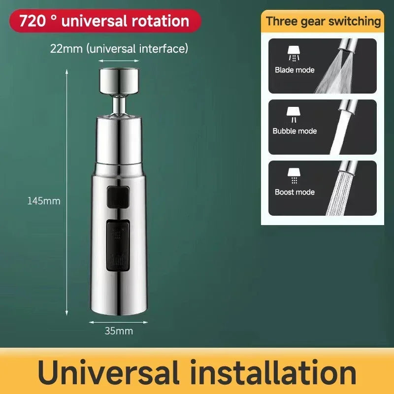 3 Three Modes Faucet Extender Metal Alloy Head Water Saver Home Extended Shower Spray