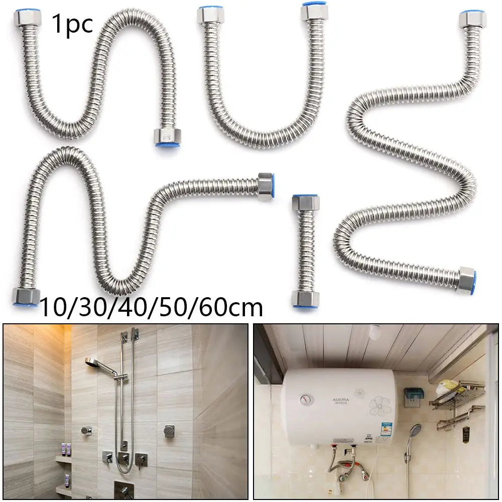 G1/2" Stainless Steel Corrugated Supply Hose Water Heater Connector Plumbing Pipe Hose Tube Thickened Extendable Hose Tube