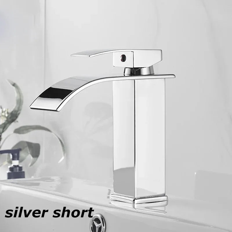Copper core waterfall stainless steel basin faucet, hot and cold dual control faucet