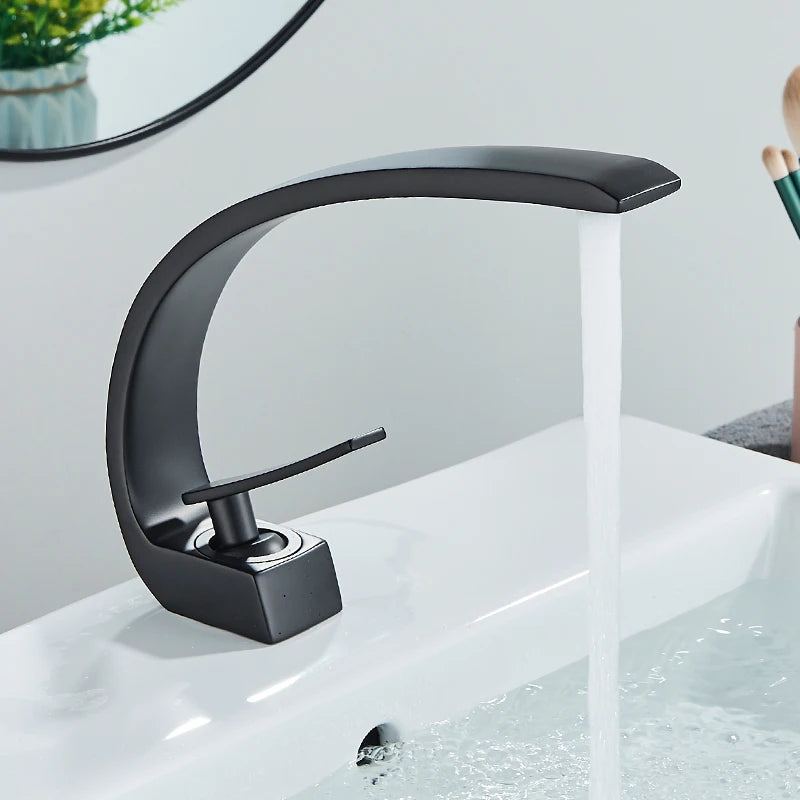 Luxury Brass Basin Faucet Deck Mounted Black Hot Cold Mixer Tap Single Hole For Bathroom