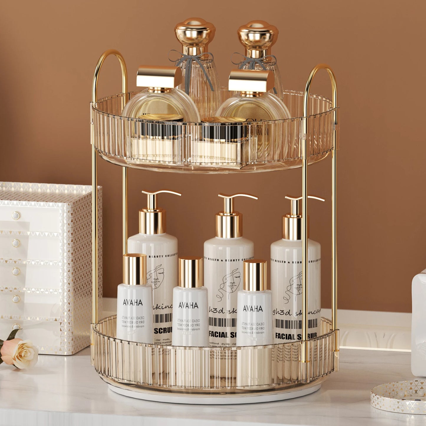 Rotating Makeup Organizer for Vanity 3 Tier Skincare Organizers