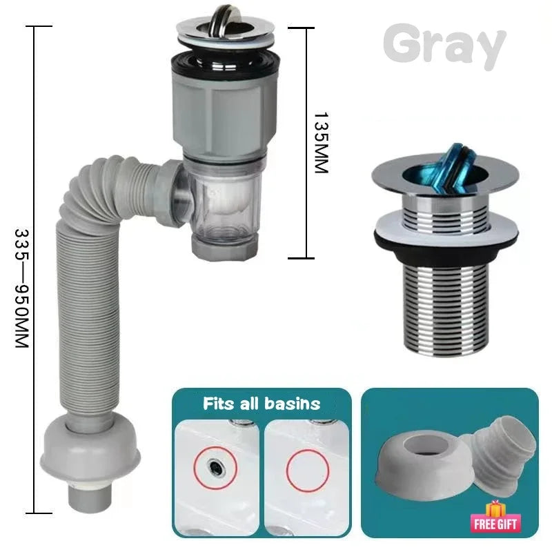 Flip Top Anti-Odor Drain Pipe Set Kitchen Sink Drain Anti Clogging