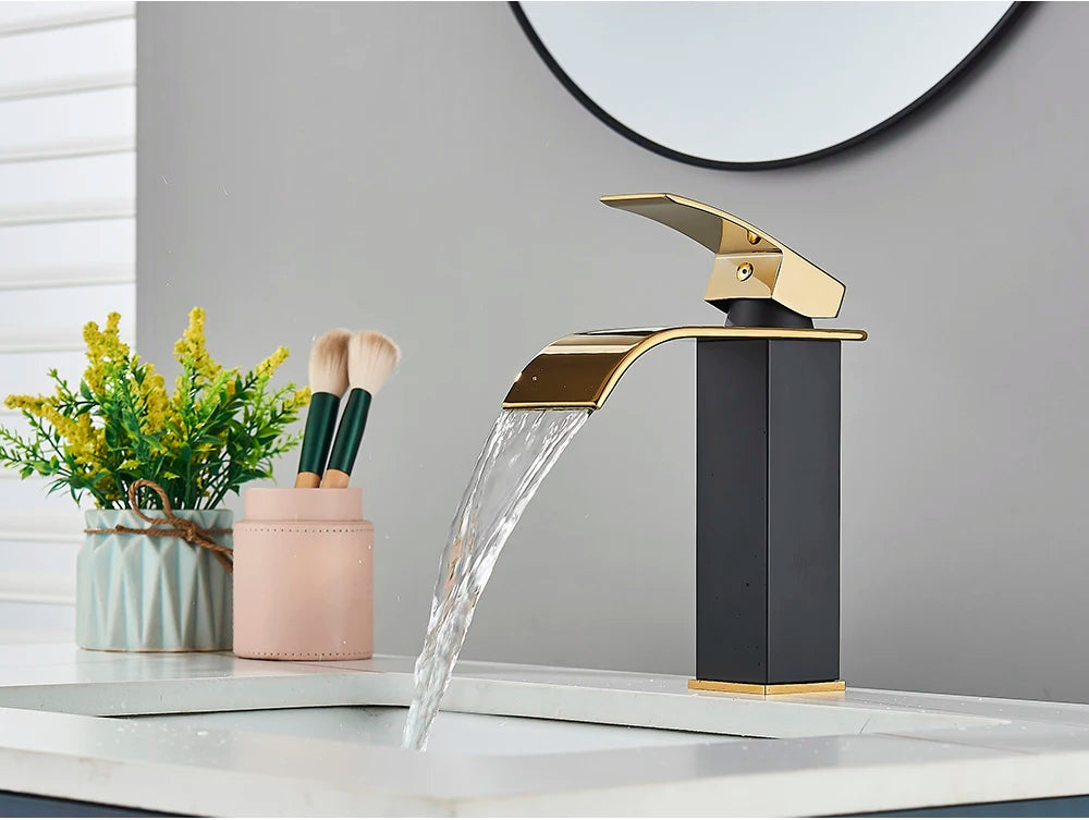 Brushed Golden Basin Faucets Single Lever Hole Deck Mount