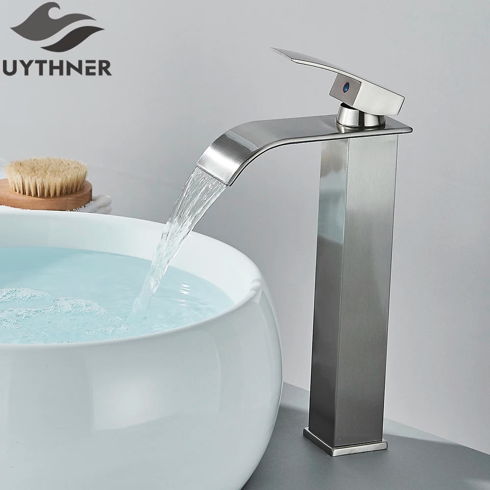 Brushed Golden Basin Faucets Single Lever Hole Deck Mount