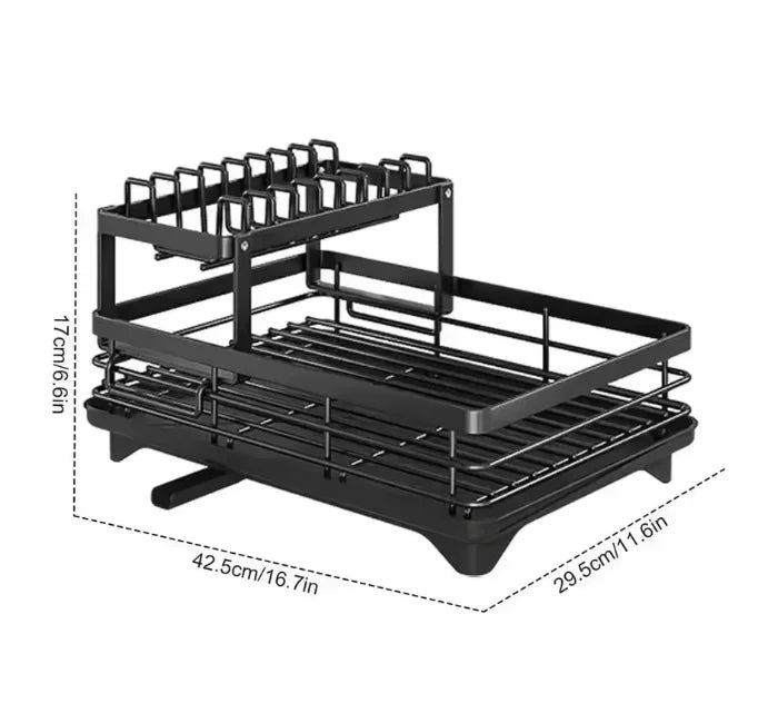Bowl Rack - 2 Tier Dish Drainer Storage Adjustable Space Saving Kitchen Utensil Organizer for Plates Cups Cutlery