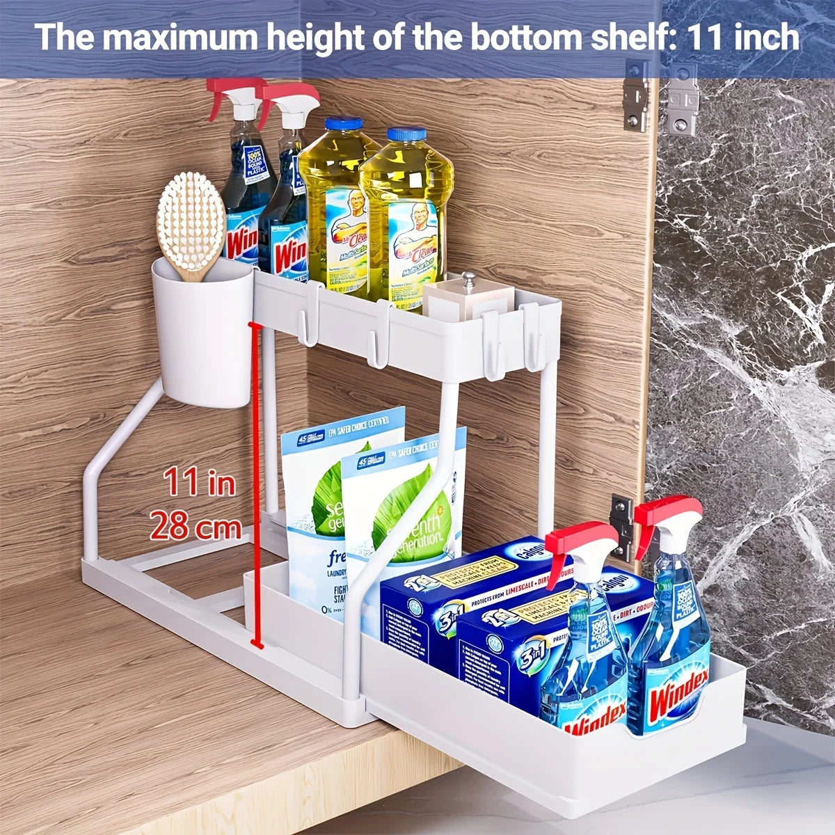 2-Tier Plastic Storage Organizer Pull-Out Drawer Kitchen Bathroom Space-Saving Durable Large Capacity