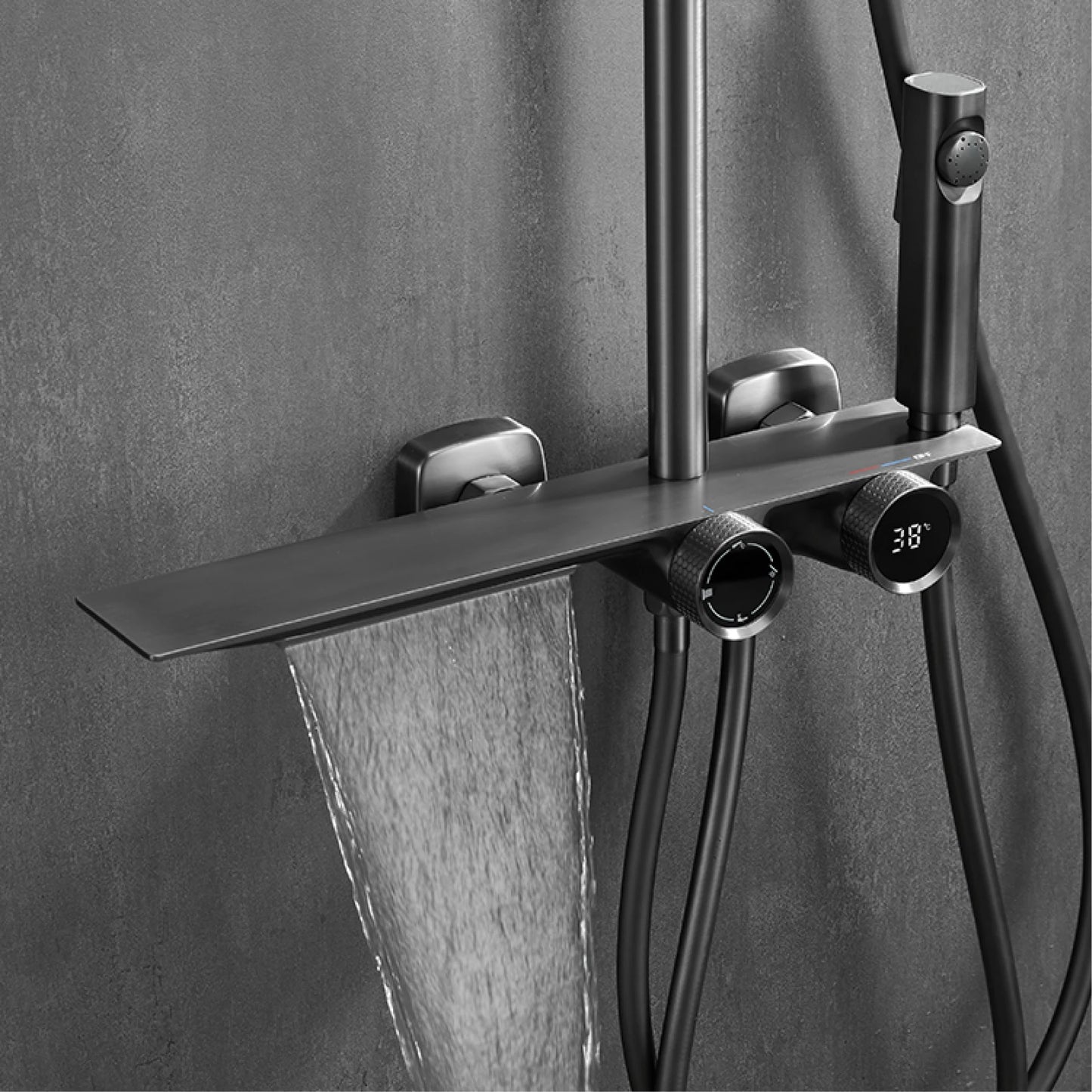 Luxury gun gray brass bathroom shower system digital display cold & hot dual control