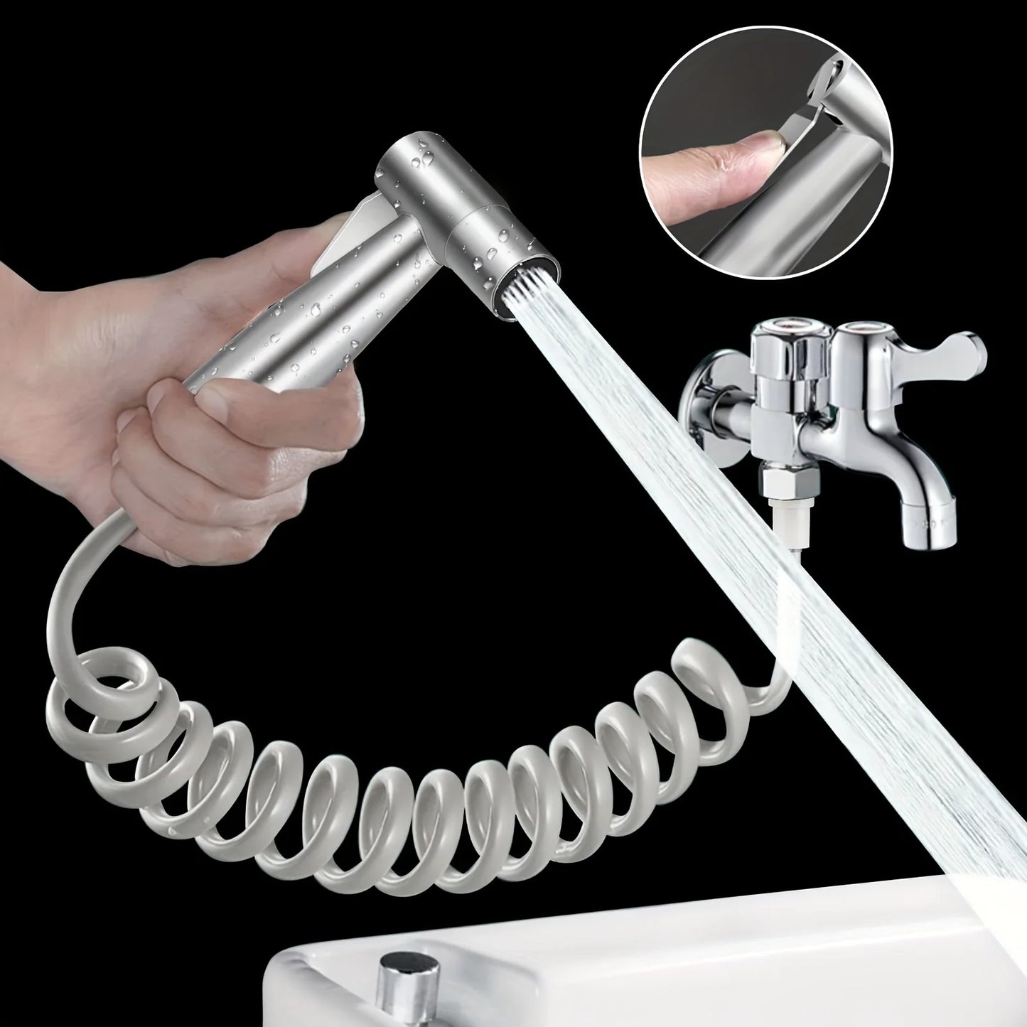 Pack of 3 Handheld Bidet Sprayer Stainless Steel with Hook and Shower Hose