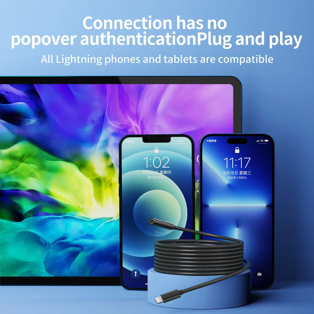 Industrial Endoscope Camera for iOS System HD 960P Waterproof Inspection Sewer Borescope Camera