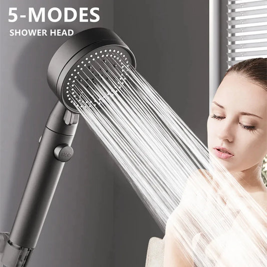 High Pressure Shower Head 5 Modes Adjustable One-Key Stop Spray Nozzle