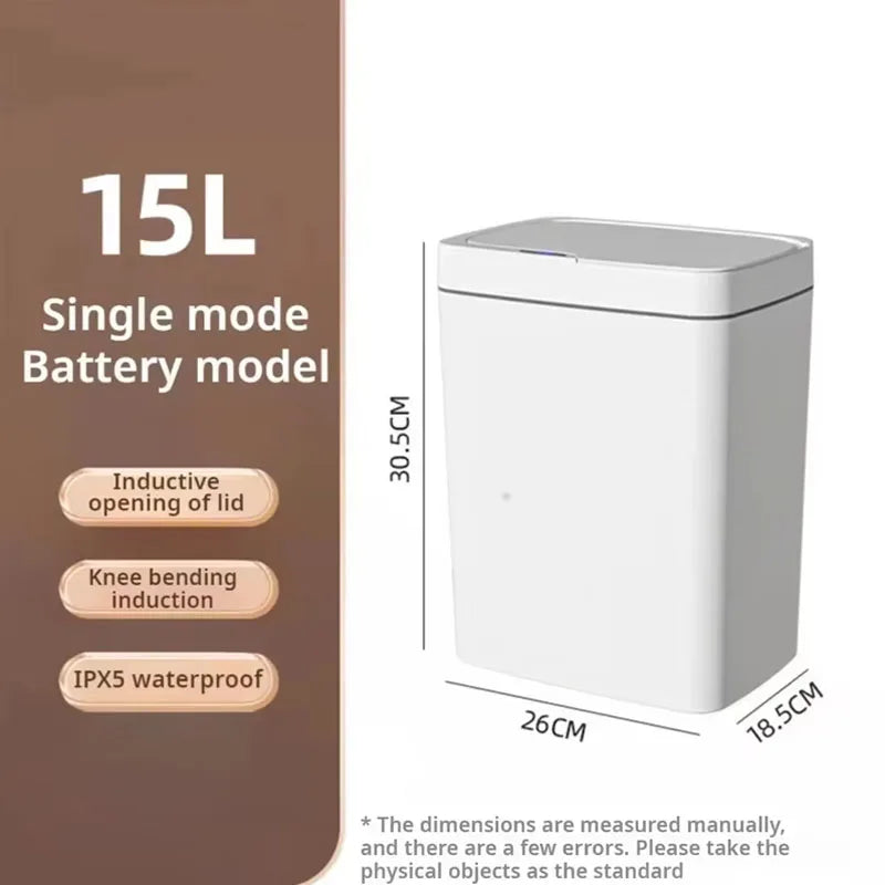 15L Smart Trash Can Automatic Touchless Smart Sensor Sensing Trash Can Waterproof Bathroom Kitchen Bedroom Trash Can.