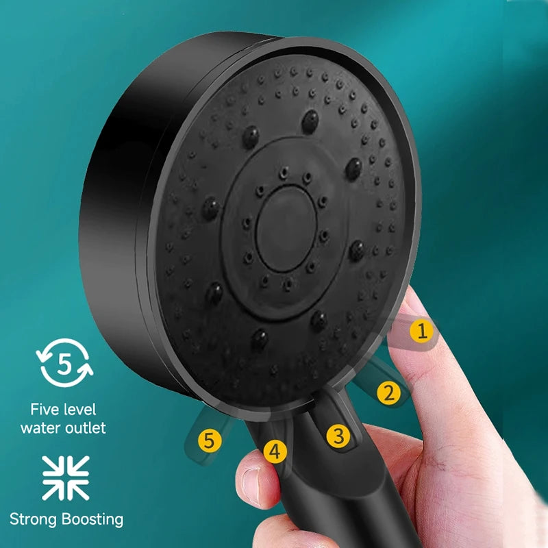5 Modes Pressure Boost Shower Head Multifunction Adjustable Large Water Shower