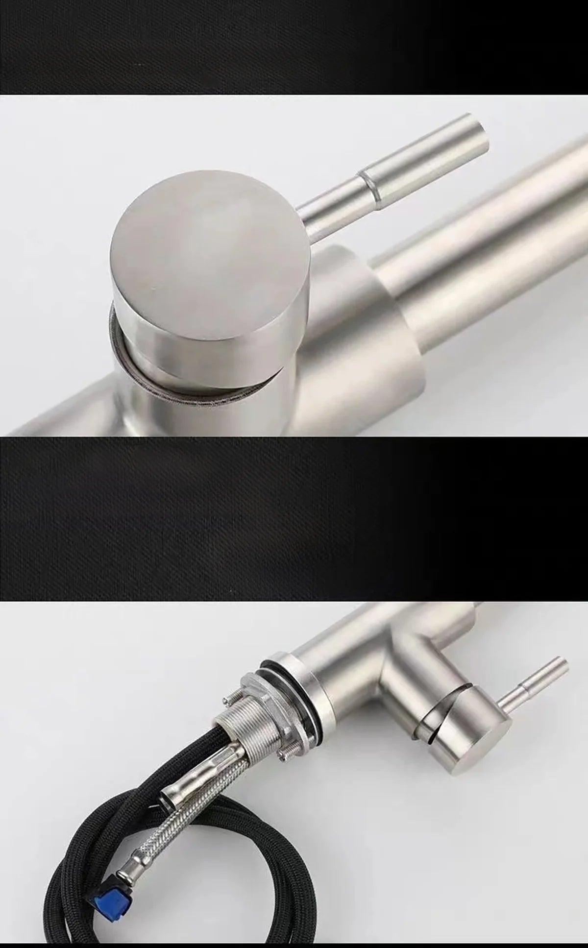 Black silver pull-out rotary kitchen faucet stainless steel hot and cold dual mode