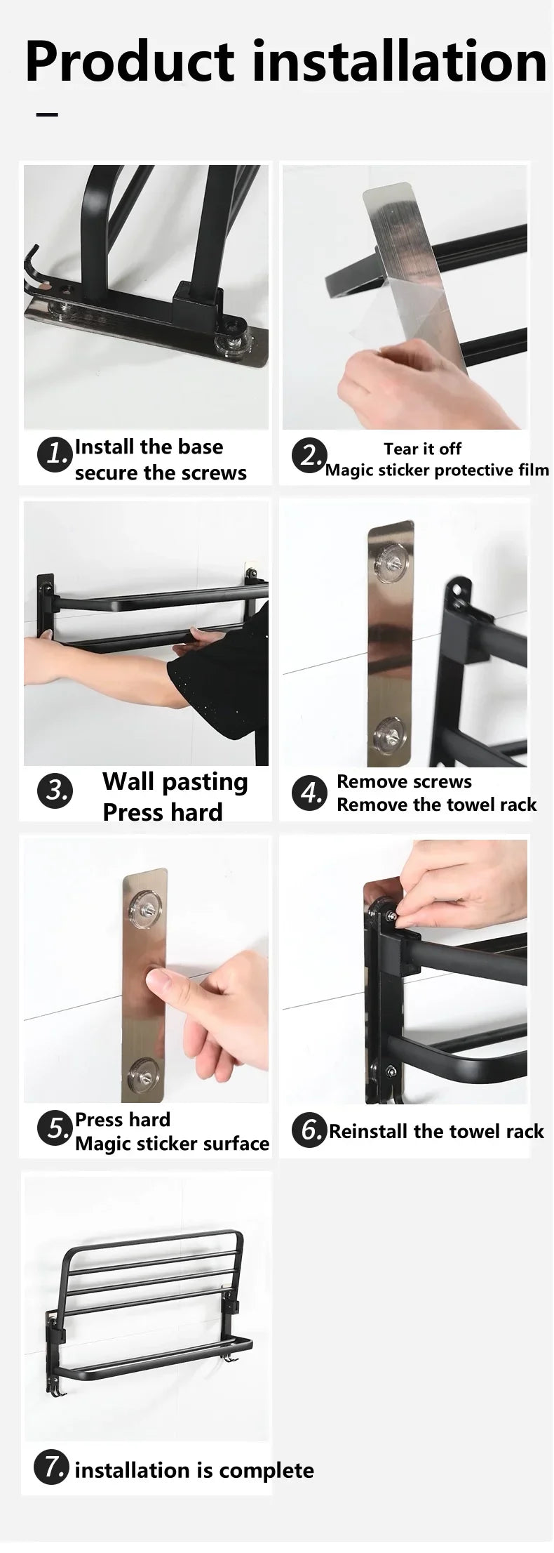 ZEXEF 1/2 Layer Bathroom and Shower Accessories for Bath Towel Rack Organizer Black Drilling Movable