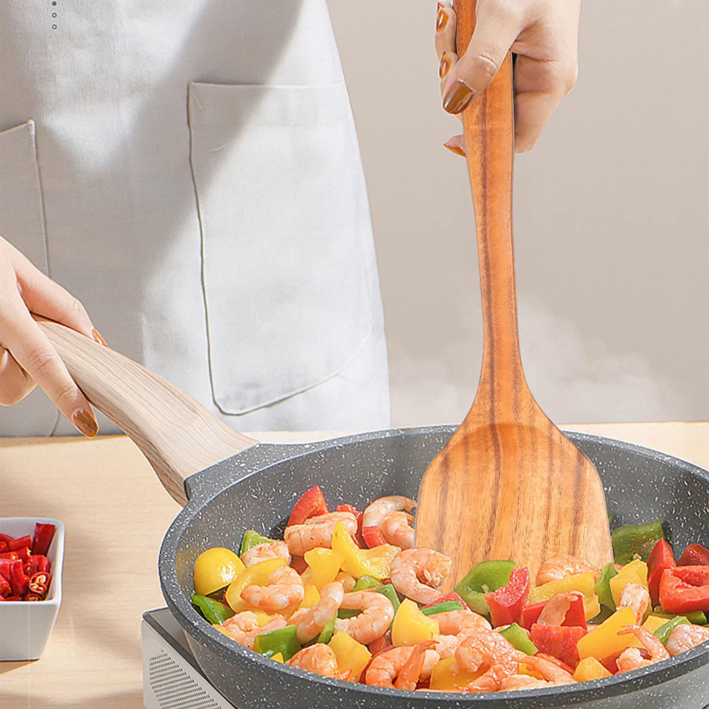 1-10 PC Wooden Cooking Spoons , Non-Stick Wooden Cooking Utensils