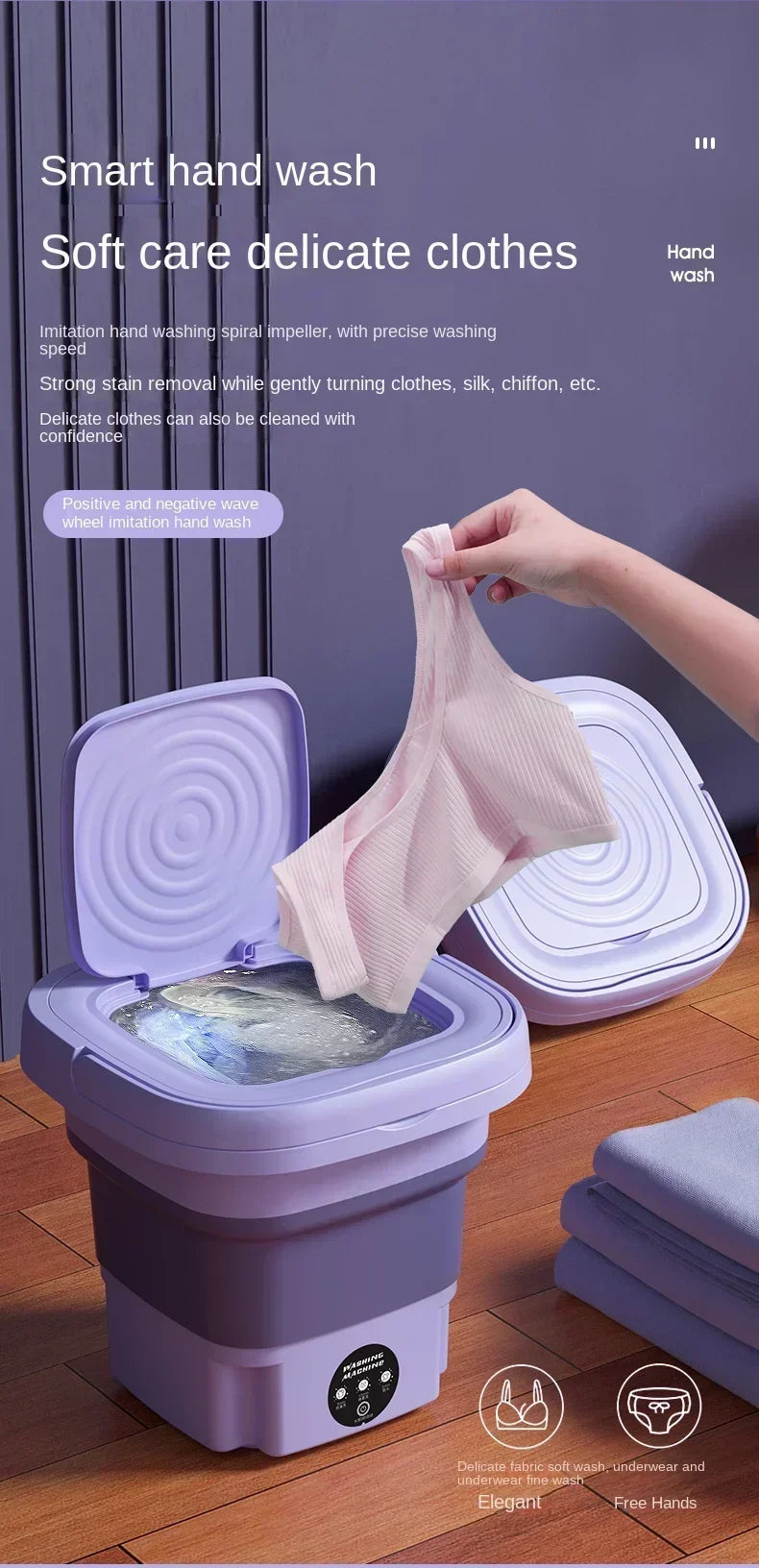 8L Portable Folding Washing Machine Bucket for ,Small Travel Washing Machine