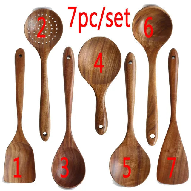 1-10 PC Wooden Cooking Spoons , Non-Stick Wooden Cooking Utensils
