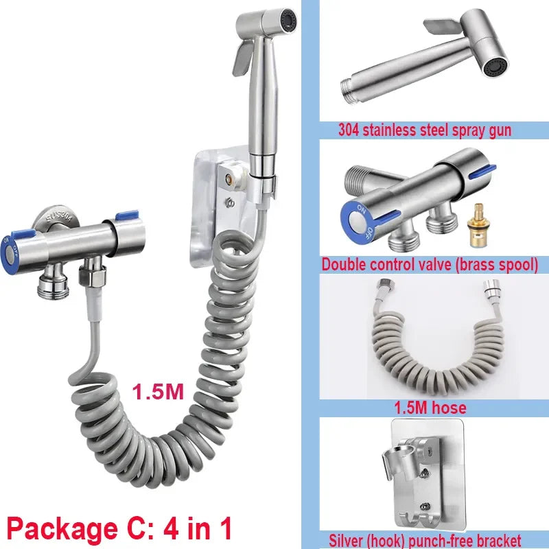 304 Stainless Steel Spray Gun Shower Handheld Bidet Sprayer Set