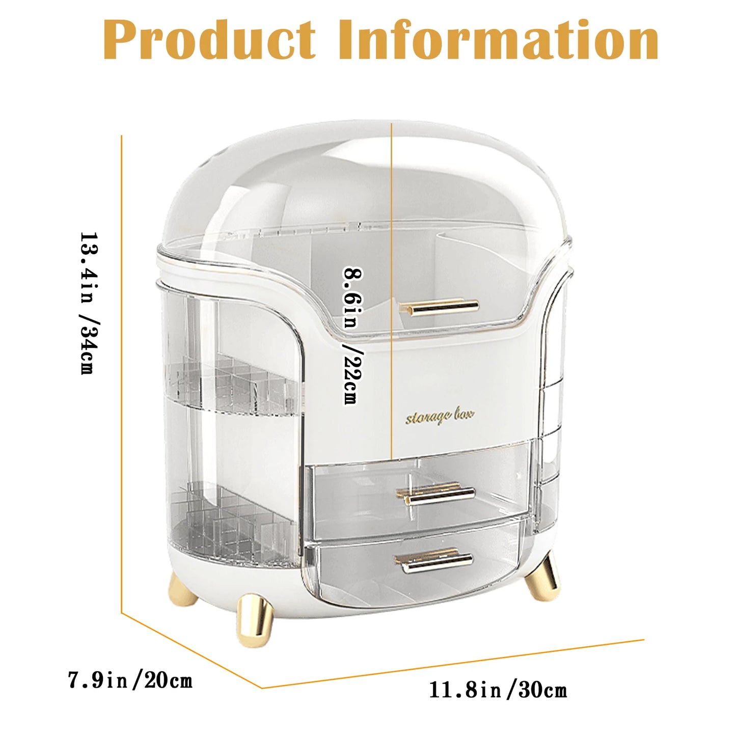 Makeup Organizer and Storage, Cosmetics Organizer Box for Countertop with Lid & Drawers, Cosmetics Skincare Organizers Box with