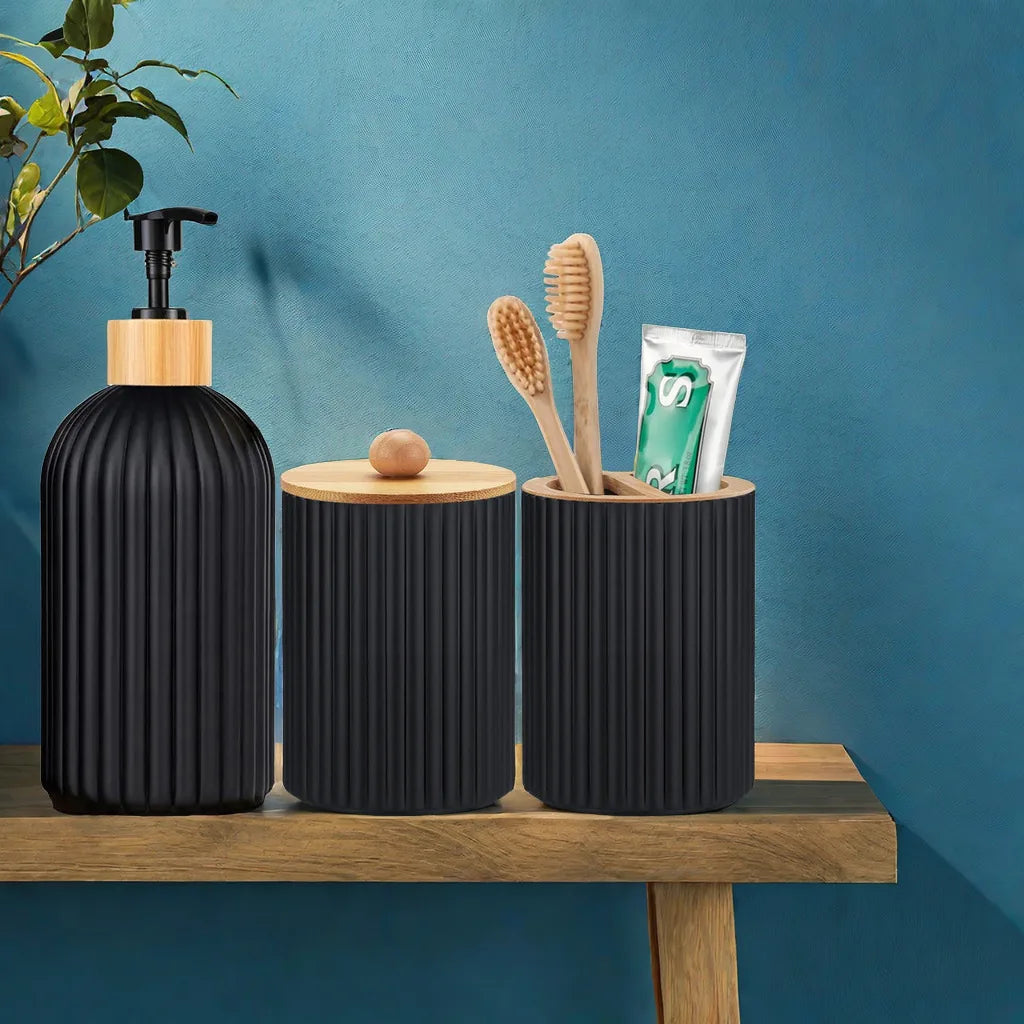 Bathroom Countertop Container Hand Soap Dispenser Cotton Ball Storage Box Toothbrush Holder